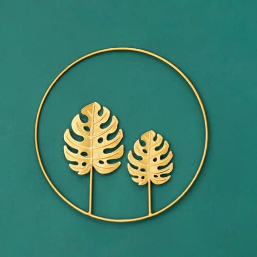 YOUEON 6 Pack Gold Wall Decor 9.5 Inch Iron Wall Sculptures Gold Leaves Wall Decor with Frame Round Golden Metal Leaf Hanging Decoration Metal Wall Art for Living Room Office Bedroom Simplified Decor