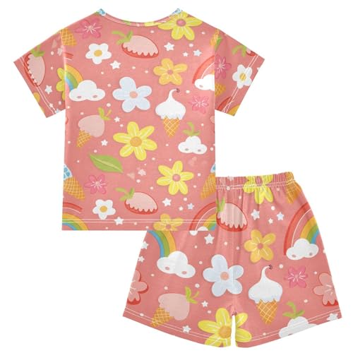 ALAZA Rainbow Ice Cream Strawberry Pajamas Short Sleeve 2 Piece Sleepwear Top and Bottom Pajama Set Unisex2