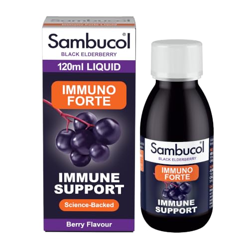 Sambucol Natural Black Elderberry Immuno Forte, Vitamin C, Zinc, Immune Support Supplement Liquid, Syrup, 120 ml (Pack of 1)