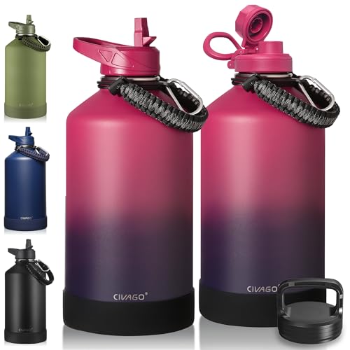 Image of CIVAGO Gallon Insulated Water Bottle Jug with Straw, 128 oz Large Stainless Steel Water Flask, Big Metal Thermal Mug with 3 Lids for Sports, Travel, Gym, and Camping, Dark Rainbow