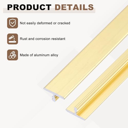 Tira de transición en T de aluminio dorado para unión de suelos laminados y azulejos 4