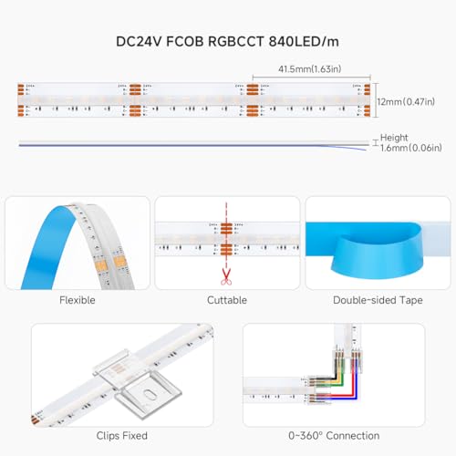 Tira de LED COB RGBCCT RGB + Blanco Regulable 24V miniatura 4