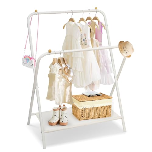 YGJT Portant Vêtements Enfant, Penderie Enfant avec Tringle et Étagère de Rangement, Porte Vêtements Bébé pour Chambre d’Enfant, Support pour Robes,...