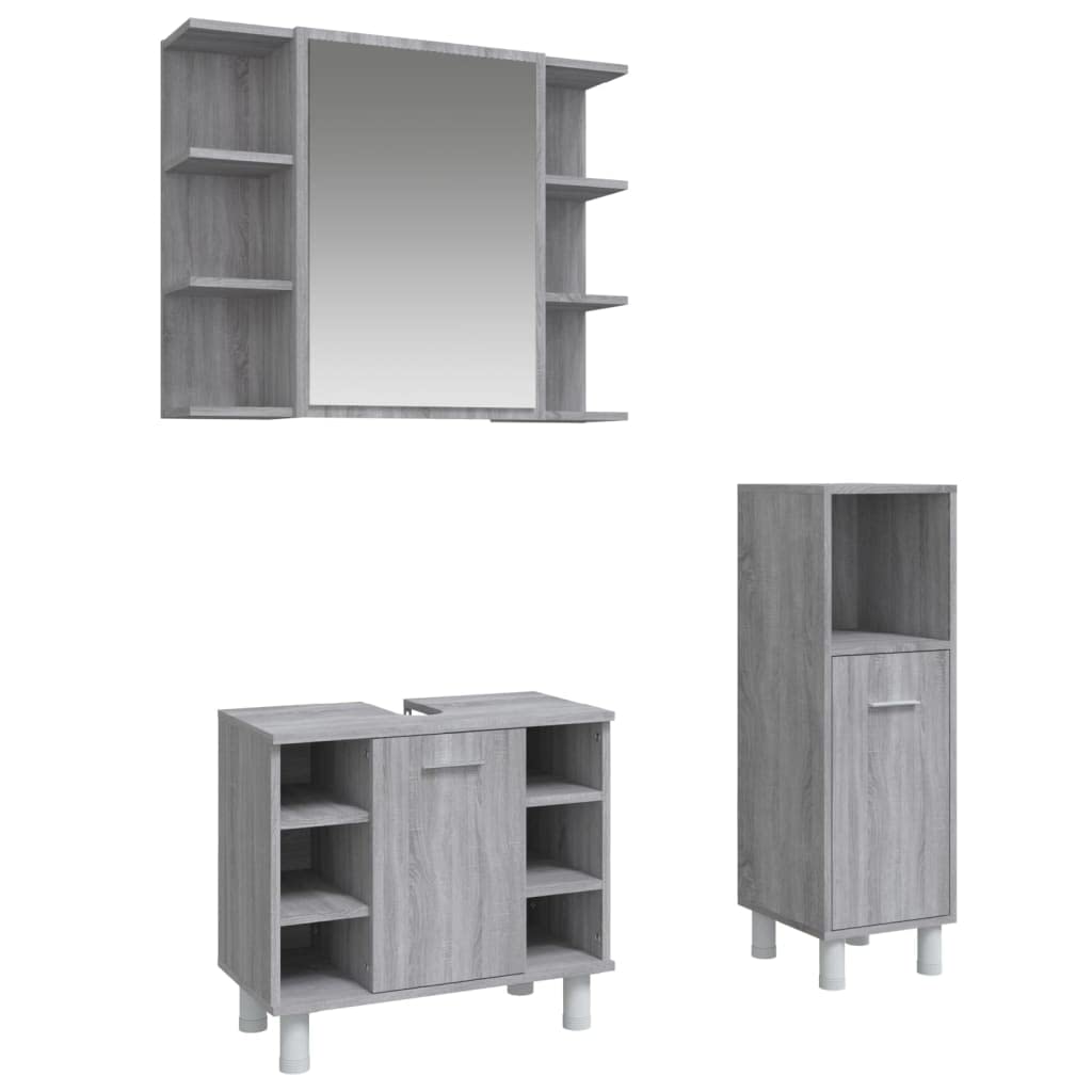 Gecheer Set Mobili da Bagno 3 pz Grigio Sonoma in Legno Multistrato-2221TT9