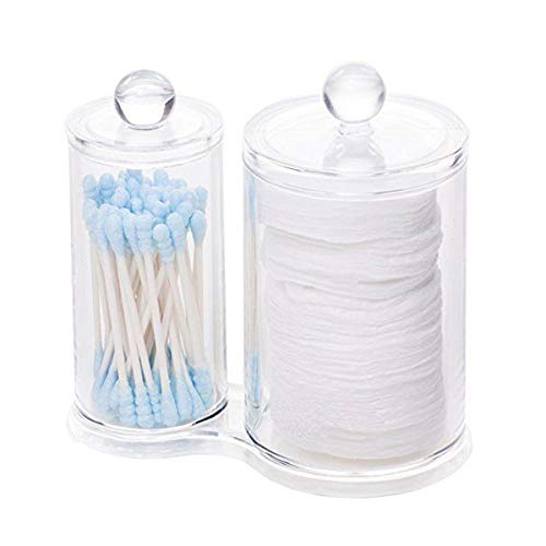 Becus Organizador de maquillaje Almohadillas de algodón Titular Divisor de tarro con tapa 2 secciones redondas para uso diario