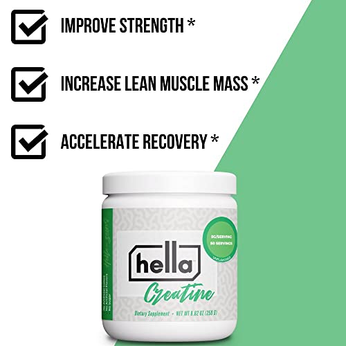 Hella Creatine Monohydrate Powder (Micronized) Supplement Unflavored | 250G | 50 Servings | Build Muscle & Improve Athletic Performance | Pre Workout Energy & Post Workout Recovery For Men & Women #TOP3