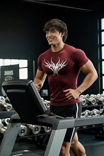 Image of Men Polyster Lycra Printed Half Sleeves Compression T-Shirt for Gym
