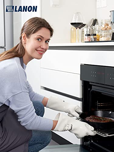 Lanon Liquid Silicone Gloves, Heat Resistant Oven Gloves With Fingers, Food Grade, Waterproof, White, Medium #TOP3