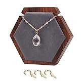 HOBBIESAY 1 pieza de madera de nogal para joyas, soporte de madera para collares, organizador de collar colgante hexagonal con gancho dorado, soporte para mesa colgante