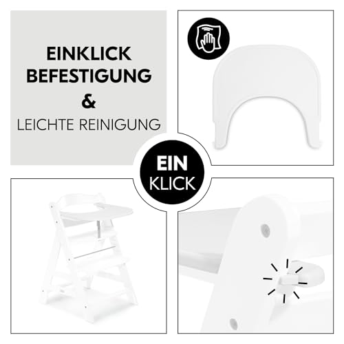 hauck Click Tray, White - Klick Essbrett für Alpha+ & Beta+ Holzhochstuhl - Werkzeuglose Montage auf Schutzbügel - Pflegeleichtes & GRS Zertifiziertes Kunststoff - für Baby & Kinder 6-36 Monaten