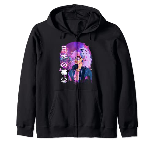 Cybergrunge Japanese Anime Girl Vaporwave Aesthetic Zip Hoodie