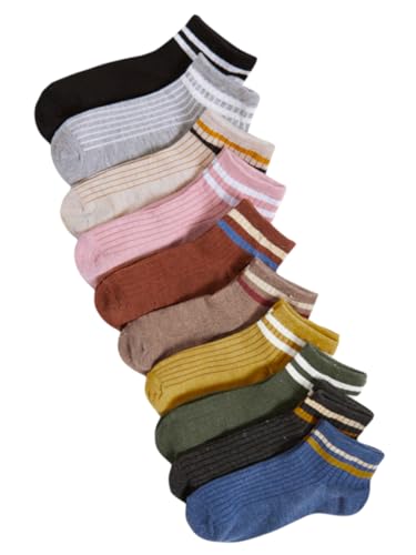 OYOANGLE Women's 10 Pairs Vintage Striped Ankle Socks Athletic Sport Casual Crew Socks2