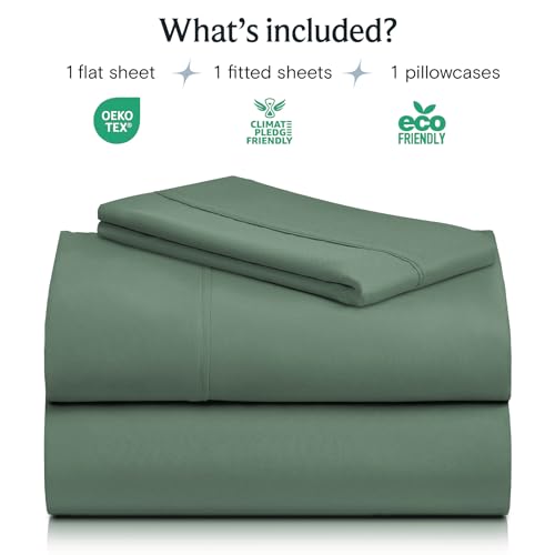 Image of LuxClub 3 PC Sheet Set Sheets Deep Pockets 18 inch Eco Friendly Wrinkle Free Sheets Machine Washable Hotel Bedding Silky Soft - Tree Moss Green Twin