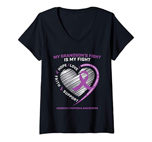 Womens Cancer Gifts Women Men Grandson Hodgkin's Lymphoma Awareness V-Neck T-Shirt