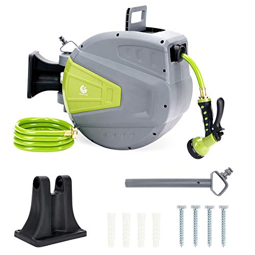 G Good Gain Retractable Garden Hose Reel,9 Function Sprayer Gun, 65+6 1/2 Ft Hose, Wall Mounted Hose Reel Any Length Lock/180 Degree Pivot,Watering Solution For Backyard,Garden,Car Washing #TOP1