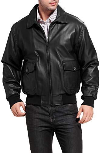 Landing Leathers Men Navy G-1 Goatskin Leather Flight Bomber Jacket (Also available in Big & Tall)4