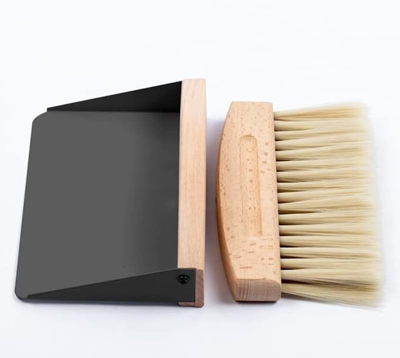 Schaufel und Besen Set,Tischbesen,Tischkehrset aus Holz und Metall,Mini Kehrblech und Handfeger Besen,Nylon Borsten,Schwarz – Bild 8