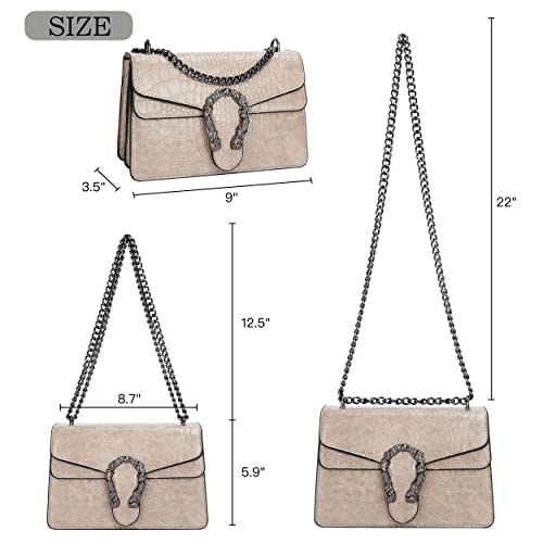 Glod Jorlee Women's Chain Strap Crossbody Shoulder Purse - Fashion Classic Stone Crocodile Pattern Leather Square Flap Handbags Satchel(Khaki) #TOP2