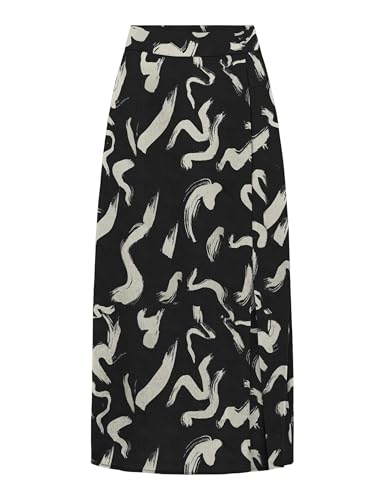 ONLY Onlnova Life Vis Piper Slit Skirt Gonna, Black/AOP:587 Yoko, L Donna