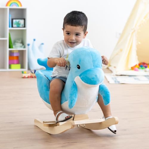 ATAA Caballito balancín para bebé en Forma de Delfín, Caballo Mecedora Suave con con música,...