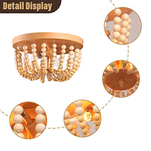 Modern Farmhouse Wood Beaded Chandeliers 11.8" Bohemia Wood Beaded Ceiling Light Fixtures For Nursery Baby Bedroom Living Room Hallway, Oak Finish Boho Chandelier #TOP4