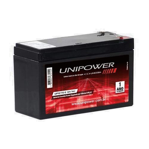 Bateria Selada Estacionária VRLA 12V 7Ah Unipower UP1270E Alarme Segurança Cerca Nobreak Luz