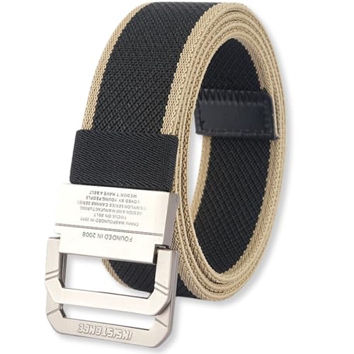 Double D-Ring Elastic Stretch Adjustable Canvas Web Belt with Key Ring Strap, Durable Metal Buckle Multi-Color