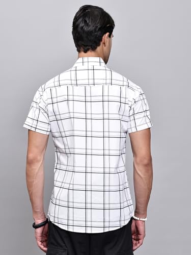 Image of Majestic Man Slim Fit Pure Cotton Half Sleeve Checked Casual Shirt
