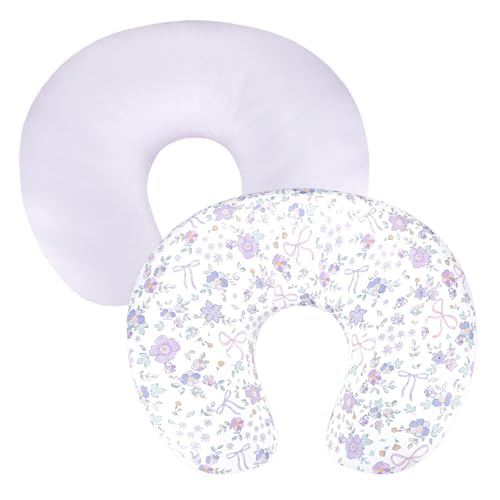 Image of SWESEN 2 Pack Nursing Pillow Covers, Ultra Soft Nursing Cover for Breastfeeding Pillows, Stretchy Nursing Pillow Slipcover for Baby Girls Boys, Fits Standard Baby Pillow, Purple Floral