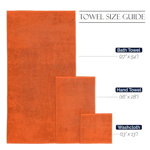Image of Elegant Comfort Premium Cotton 8-Piece Towel Set, Includes 4 Washcloths, 2 Hand Towels and 2 Bath Towels, 100% Turkish Cotton - Highly Absorbent and Super Soft Towels for Bathroom, Orange