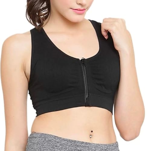 Image of Dilency Sales Zipper Sports Bra for Women, Lightly Padded, Comfortable, Free Size (28-34)