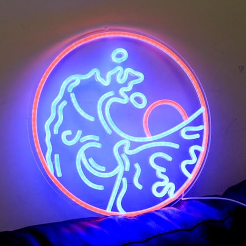 Image of Sunset Sunrise Neon Sign Dimmable Wave Neon Signs for Wall Decor Room Decor Bedroom Office Bar Birthday Party Christmas(Blue Red)