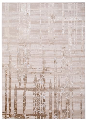 TAPISO Crystal Teppich Kurzflor Glänzend Braun Beige Streifen 200 x 300 cm – Ansicht 2