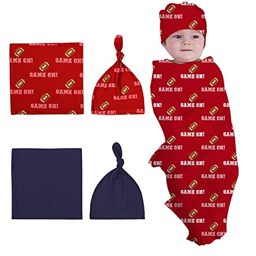 Image of Liphontcta Swaddle Blanket - 2 Pack Swaddling Receiving Blanket with Headband - Baby Shower Newborn Gift (Football)