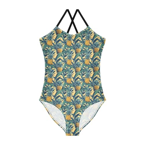senya Girls Swimsuits One-Piece Swimwear Tie Bathing Suit Beach Summer Round Neck 7-8T Pineapple Pattern