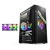 Computer-Fälle, Mid-Turm Pc. Gaming-Fall ATX/M-ATX/ITX - Vorderseite E/A USB 3.0 Port - Acrylglas-Seitenwand - Bunter Fan - Wasserkühlung Bereit (Color : A, Size : 1 Fans)