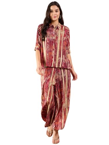 Image of Modeve Women Shirt Palazzo Foil Print Co-Ord Set