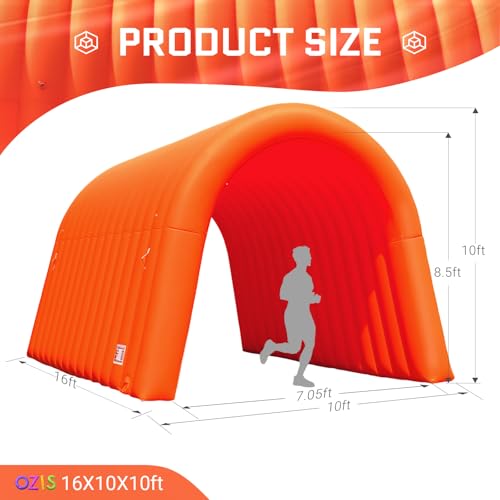 Image of OZIS 16FT Inflatable Tunnel Sports Tunnel Entrance with Installed Blower Inflatable Tunnel Tent for Business Advertising Event Exhibition Promotion,Street,Shop,Supermarket,School(Orange, 16x10x10ft)