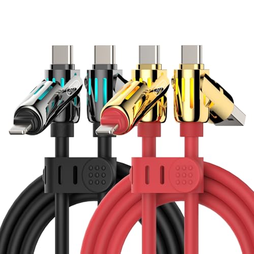 Image of MFish 2-Pack 240W 4-in-1 Multi Charging Cable, Black+Red, 6.6FT