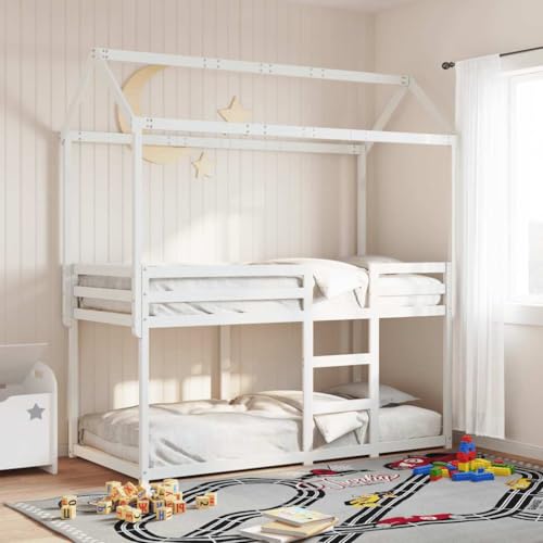 Sophrelle Cama litera con Techo Madera Maciza de Pino Blanco 90x200 cm Blanco,3282117