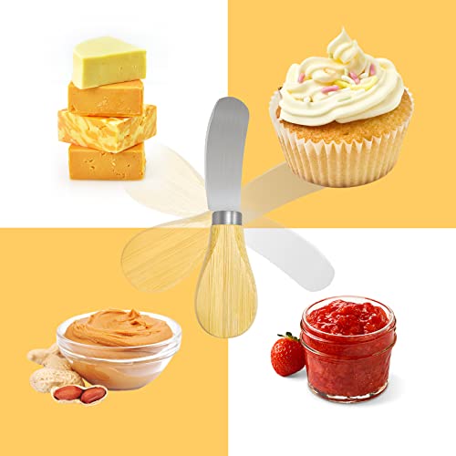 FUTGLOBAL Futu Cheese Spreaders with Bamboo Handle, 5 Inch Stainless Steel Butter Spreader, Deluxe Sandwich Cream Cheese Condiment Knives- 6 Pieces
