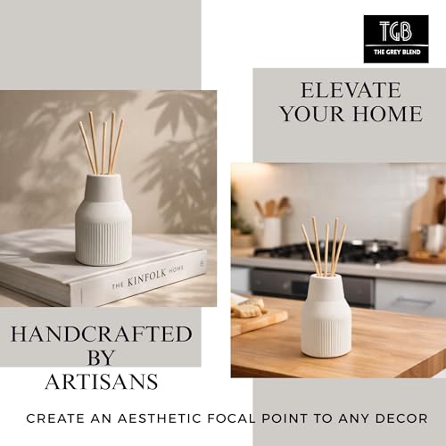 Image of Concrete Reed Diffuser Pot with 5 Reed Sticks, Empty Refillable Bottle