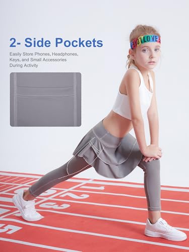 DIPUG 2 in 1 Girls Leggings with Side Pockets Ruffle Skirt Stretchy Comfortable for School and Sports2