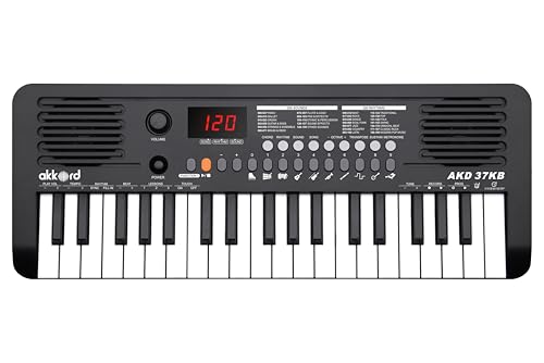 Image of Akkord 37 Keys Music Keyboard - Black Edition | MIDI USB-C, Touch Response, 200 Rhythms, Tones & 40 Demos, LED Display, Portable Beginner Piano Compatible with GarageBand.