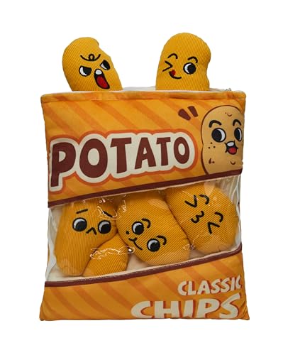 Yulefly Potato Chips Pillow Plush, Cute Potato Chips Stuffed Animal with Zipper for Kids Girls Boys Birthday Gifts -13.4 Inches