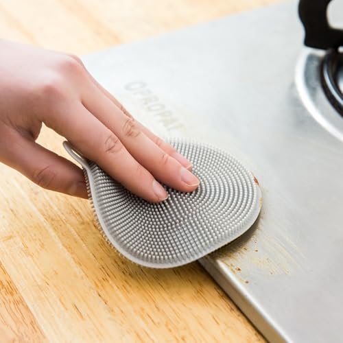 Image of 4 Pcs Silicone Dish Scrubber, Multipurpose Round Silicone Sponges Reusable Dish Brush for Kitchen Dishes Plate Fruits Vegetables Washing and Cleaning