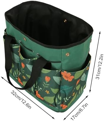 Garden Tool Bag, Portable Garden Tote Bag with Handle, Oxford Garden Tool Organizer Bag, Ideal Gardening Gifts for Wife and Parents, Tools Not Included(Green Flower) - Thumbnail 4