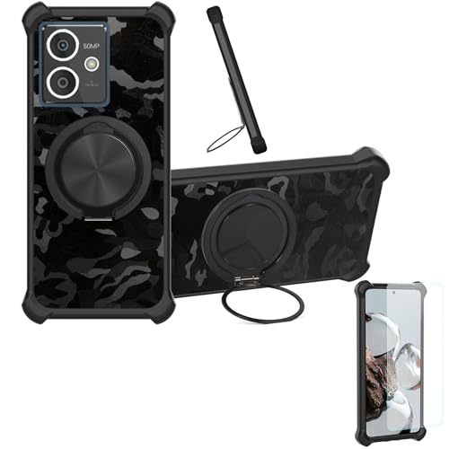 Case Compatible for Hmd Aura Phone Case Cover [with 1* Tempered Glass Screen Protector] Hybrid Case[360°Ring Support, Magnetic] CX-26-HEI