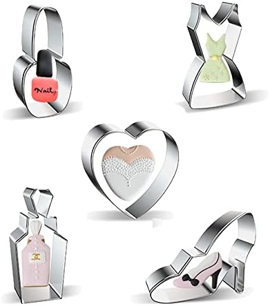 Makeup Dress Up Cookie Cutter Shape 5 Pieces Set - High Heels, Lipstick Shape, Perfume, Dress, Heart Shape Suitable for Girls Ladies Princess Fashion Valentine's Day Wedding Wedding Dress