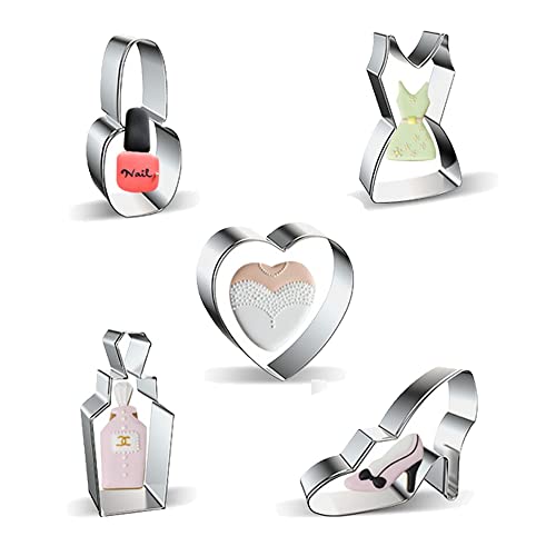 Makeup Dress Up Cookie Cutter Shape 5 Pieces Set - High Heels, Lipstick Shape, Perfume, Dress, Heart Shape Suitable For Girls Ladies Princess Fashion Valentine's Day Wedding Wedding Dress #TOP8